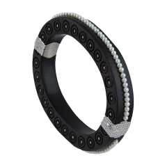 Carved Ebony Bangle set with Diamonds and Pearls - 46215