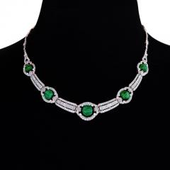 Carved Emerald Bead and Diamond Collar Necklace - 3042864