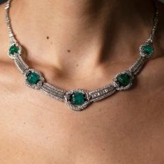 Carved Emerald Bead and Diamond Collar Necklace - 3042867