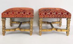 Carved Giltwood Ottomans Benches Embroidered Seats Nailheads Pair Louis XIV - 4577670