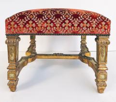 Carved Giltwood Ottomans Benches Embroidered Seats Nailheads Pair Louis XIV - 4577696