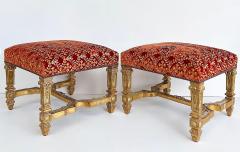 Carved Giltwood Ottomans Benches Embroidered Seats Nailheads Pair Louis XIV - 4577722