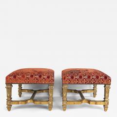 Carved Giltwood Ottomans Benches Embroidered Seats Nailheads Pair Louis XIV - 4578806