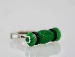Carved Green Jade Black Onyx Cabochon Emerald Ring - 3458849