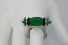 Carved Green Jade Black Onyx Cabochon Emerald Ring - 3458924