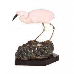 Carved Hardstone Egret in Rose Quartz and Hematite - 4550750