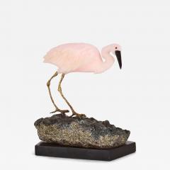 Carved Hardstone Egret in Rose Quartz and Hematite - 4553283