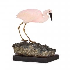 Carved Hardstone Egret in Rose Quartz and Hematite - 4553288