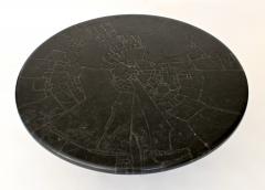 Carved Ingraved or Incised Pattern Round Low Black Marble French Coffee Table - 1281081