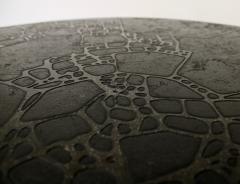 Carved Ingraved or Incised Pattern Round Low Black Marble French Coffee Table - 1281083