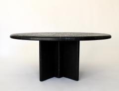 Carved Ingraved or Incised Pattern Round Low Black Marble French Coffee Table - 1281085