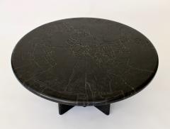 Carved Ingraved or Incised Pattern Round Low Black Marble French Coffee Table - 1281087