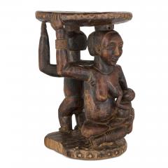 Carved Luba caryatid stool with human figures Democratic Republic of Congo - 4584943