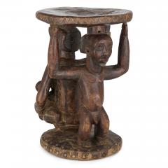 Carved Luba caryatid stool with human figures Democratic Republic of Congo - 4584944