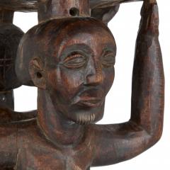 Carved Luba caryatid stool with human figures Democratic Republic of Congo - 4584946