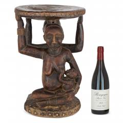 Carved Luba caryatid stool with human figures Democratic Republic of Congo - 4584947