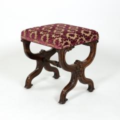 Carved Mahogany Curule Form Upholstered Stool English Circa 1890 - 3712325