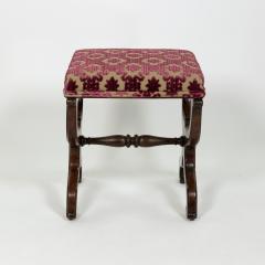 Carved Mahogany Curule Form Upholstered Stool English Circa 1890 - 3712331