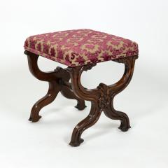 Carved Mahogany Curule Form Upholstered Stool English Circa 1890 - 3712332