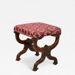 Carved Mahogany Curule Form Upholstered Stool English Circa 1890 - 3717227