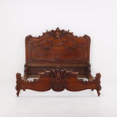 Carved Mahogany French Louis XV style queen size bed C 1900  - 3482991