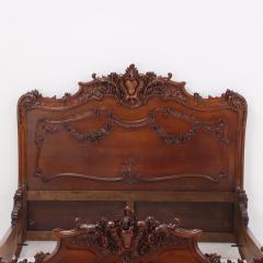 Carved Mahogany French Louis XV style queen size bed C 1900  - 3482992