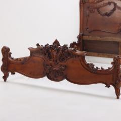 Carved Mahogany French Louis XV style queen size bed C 1900  - 3482995