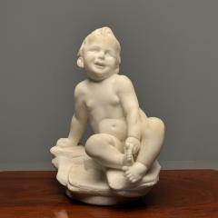 Carved Marble Figure of Seated Nude Child 19th Early 20th Century Statue - 3399544