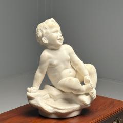 Carved Marble Figure of Seated Nude Child 19th Early 20th Century Statue - 3399545