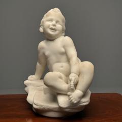 Carved Marble Figure of Seated Nude Child 19th Early 20th Century Statue - 3399546