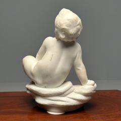 Carved Marble Figure of Seated Nude Child 19th Early 20th Century Statue - 3399549