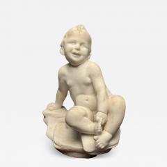 Carved Marble Figure of Seated Nude Child 19th Early 20th Century Statue - 3401700