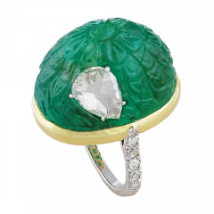 Carved Moghul Emerald Diamond Ring - 46219