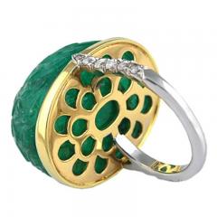 Carved Moghul Emerald Diamond Ring - 46220