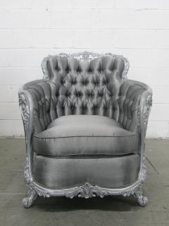 Carved Rococo Style Silver Tufted Chair - 439666