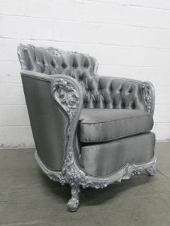 Carved Rococo Style Silver Tufted Chair - 439667