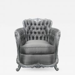 Carved Rococo Style Silver Tufted Chair - 440042