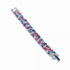 Carved Ruby Sapphire and Diamond Tutti Frutti Strap Bracelet - 2720768