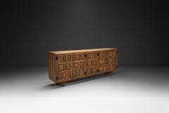 Carved Solid Wood Sideboard Cabinet with Panelled Doors Europe 1950s - 4604389