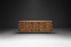 Carved Solid Wood Sideboard Cabinet with Panelled Doors Europe 1950s - 4604450