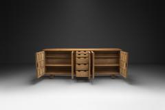 Carved Solid Wood Sideboard Cabinet with Panelled Doors Europe 1950s - 4604451