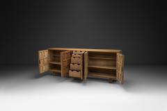 Carved Solid Wood Sideboard Cabinet with Panelled Doors Europe 1950s - 4604452