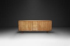 Carved Solid Wood Sideboard Cabinet with Panelled Doors Europe 1950s - 4604453