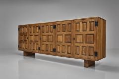 Carved Solid Wood Sideboard Cabinet with Panelled Doors Europe 1950s - 4604454
