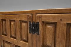 Carved Solid Wood Sideboard Cabinet with Panelled Doors Europe 1950s - 4604455