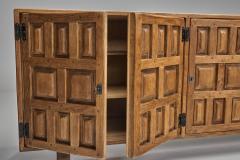 Carved Solid Wood Sideboard Cabinet with Panelled Doors Europe 1950s - 4604459