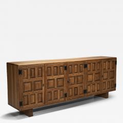Carved Solid Wood Sideboard Cabinet with Panelled Doors Europe 1950s - 4623925