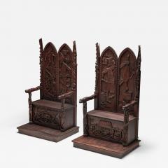 Carved Throne Chairs with Relief Design 20th Century - 2709481