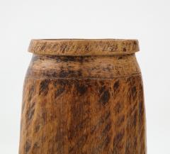 Carved Wood Seed Pot Wabi Sabi Handmade Iron Staples France c 1900 - 2458594