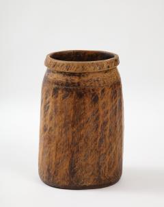 Carved Wood Seed Pot Wabi Sabi Handmade Iron Staples France c 1900 - 2458595